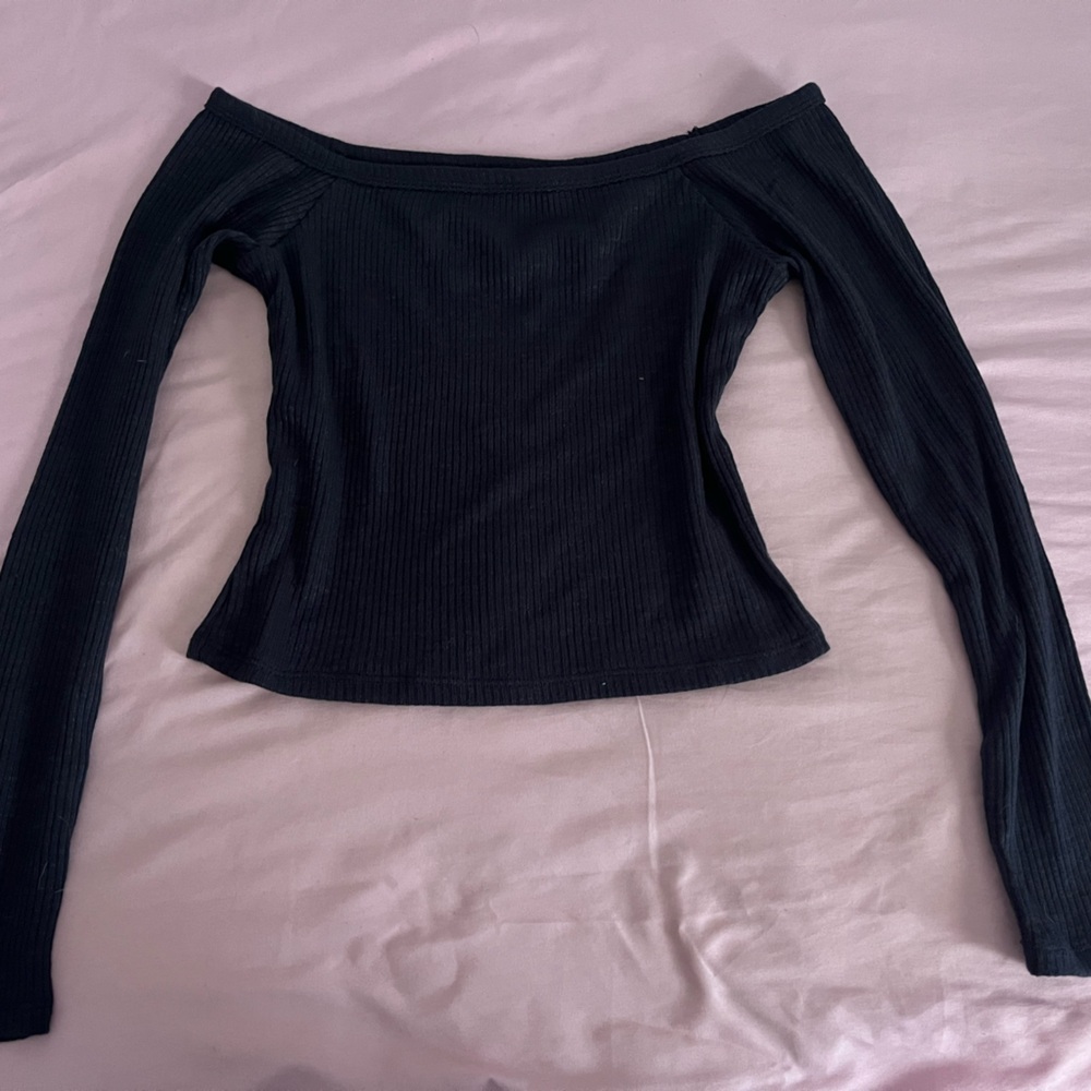 Navy Off the Shoulder Crop Top